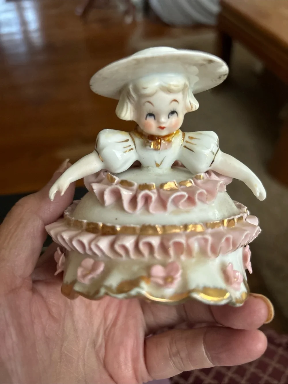 Vintage Porcelain Girl Figurine Set of 2 Bloomer Girl Japan As is